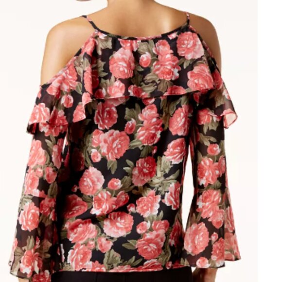 BNWT INC Urban Chic Sequin Twin Butterfly Purple Pink cold shoulder blouse (XL) - Picture 8 of 9